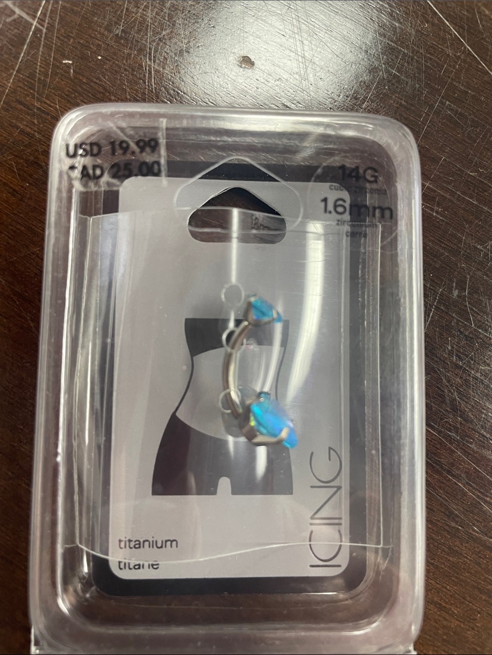 Blue Opal Titanium Belly Ring - 14G 1.6mm